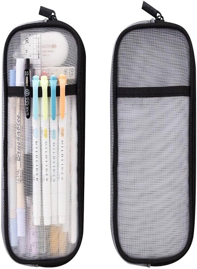 DROPOSALE Big Transparent Pencil Pouch with Zipper Simple Stationery Bag Aesthetic for School Teen Girl Boy Multi-Purpose Use for Office Men Women Pack of 1 (Light Black) - Image 4